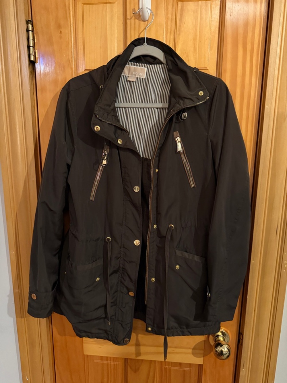 Michael Kors Black Anorak Jacket with Gold-Tone Hardware
